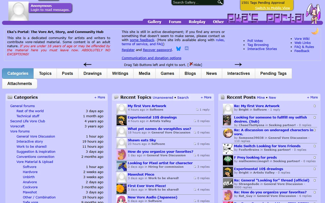 Screenshot: Aryion Screenshot of Aryion